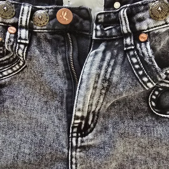 One Teaspoon Bandits Shorts 25 High Waist Western Acid Wash Black Gray Denim